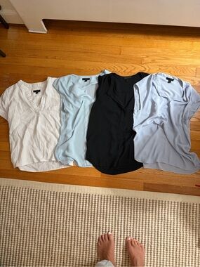 J. Crew Four-Piece Women’s Blouse Set — Black, White, Light Blue, Pale Blue